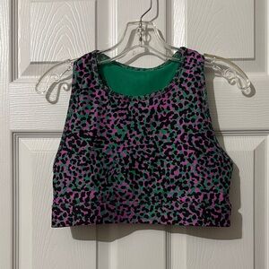 Fabletics Pink and Green Leopard Crop Top